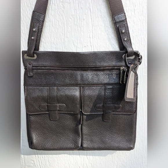 BOSCA Brown Soft Leather Zip Around Briefcase Messenger Bag Adjustable Strap - Picture 2 of 9